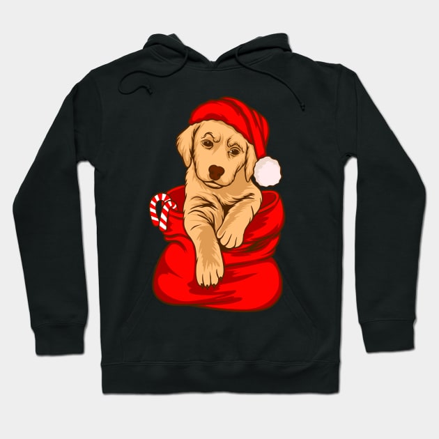 Cute Golden Retriever Pup Wearing Christmas Hat Dog Lover Christmas Gift Hoodie by BadDesignCo